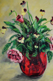 Vintage Framed Oil on Canvas Board Floral Still Life Painting - Artist Signed