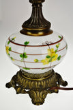 Vintage Hand Painted Glass Table Lamp w/ Nightlight in Base