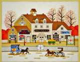Vintage Antique Storefront Country Scene Needlework Art