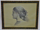 Vintage Framed Female Portrait Charcoal Drawing - Artist Signed