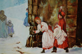 Vintage 1986 The Snowball Fight Oil Painting on Canvas - Artist Signed