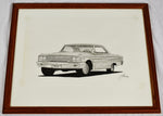 Vintage Framed Limited Edition Lithograph Of A Ford Galaxie - Artist Signed