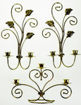 Vintage Tole Style Candle Wall Sconces & Candle Holder - Set of 3