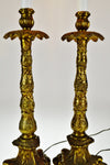 Hollywood Regency Spelter Candlestick Style Table Lamps - A Pair