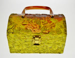 1960's Hand Painted and Signed "Kay" Decoupage Box Purse with Bakelite Handle