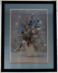 Vintage Framed Floral Still Life Pastel Print