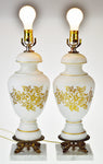 Vintage Satin Glass Cornell Table Lamps with Marble Base - A Pair