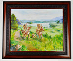 Framed Oil on Board Signed Painting Native Americans on Horseback