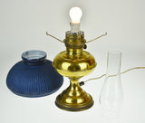 Vintage Electrified Rayo Oil Lamp with Blue Shade