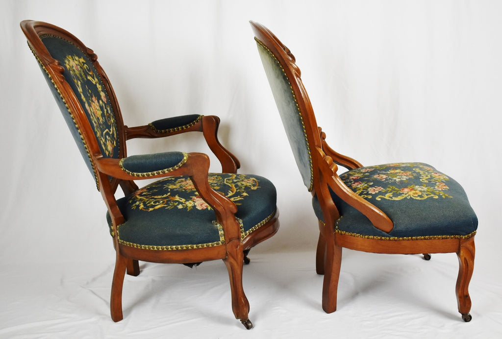 Antique Victorian Needlepoint Parlor Chairs - A Pair – Birchard