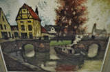 Vintage Artist Proof Color Etching European Landscape Scene - Artist Signed