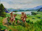 Framed Oil on Board Signed Painting Native Americans on Horseback