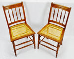 Vintage Hand Caned Oak Spindle Back Side Chairs - A Pair