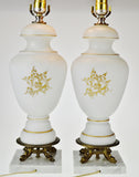 Vintage Satin Glass Cornell Table Lamps with Marble Base - A Pair