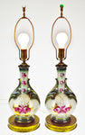 Vintage Hand Painted Porcelain Table Lamps with Brass Base - A Pair