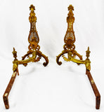 Vintage Ornate Brass Chenets Andirons Firedogs - A Pair