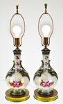 Vintage Hand Painted Porcelain Table Lamps with Brass Base - A Pair
