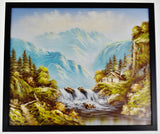 Vintage Framed R. Boren Signed Mountain Waterfall Oil on Canvas Painting