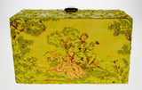 1960's Hand Painted and Signed "Kay" Decoupage Box Purse with Bakelite Handle