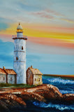 Vintage Framed Nautical Lighthouse Seascape Oil on Canvas - Artist Signed