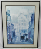 Vintage Framed Paris Street Scene Lithograph by Michel Delacroix