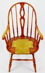 Antique Maple Windsor Style Bowback Armchair with Rush Seat