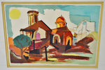 Vintage Riva Helfond Limited Edition Village Watercolor Lithograph - Artist Signed