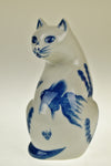Vintage Blue & White Pottery Cat w/ Koi Fish Design