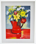 Vintage Helen Weaver Signed Still Life Flowers in Pitcher Mixed Media Painting