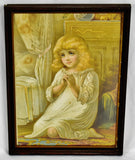 Antique Framed Victorian Girl Saying Bedtime Prayer Print