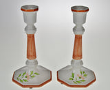 Vintage Italian Hand Painted Porcelain Candlestick Holders - a Pair