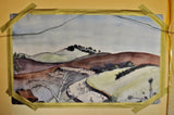 Vintage Framed Country Landscape Watercolor with Second Watercolor on Verso