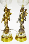 Vintage Hollywood Regency Cherub Crackle Glass Table Lamps - A Pair