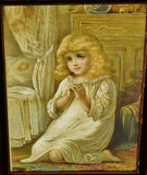 Antique Framed Victorian Girl Saying Bedtime Prayer Print