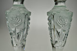 Vintage Heavy Clear Glass Candlesticks with Floral Pattern