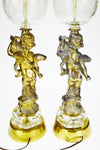 Vintage Hollywood Regency Cherub Crackle Glass Table Lamps - A Pair