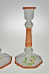 Vintage Italian Hand Painted Porcelain Candlestick Holders - a Pair