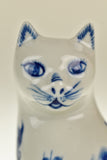 Vintage Blue & White Pottery Cat w/ Koi Fish Design