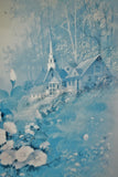 Vintage Framed Andres Orpinas Blue Monochromatic Landscape Print