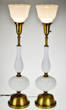 Mid Century Milk Glass Rembrandt Torchiere Table Lamps - A Pair