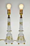 Vintage Hand Painted Milk Glass Table Lamps - A Pair