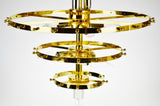 Mid Century 5 Tier Brass and Etched Glass Prism Chandelier