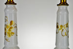 Vintage Hand Painted Milk Glass Table Lamps - A Pair