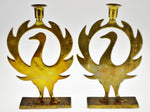 Vintage Brass Phoenix Candle Holders - A Pair
