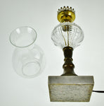 Vintage Electrified Whale Oil Lamp Style w/ Glass Font & Marble Base