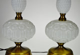 Mid Century Milk Glass Rembrandt Torchiere Table Lamps - A Pair