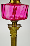 Victorian English Made Cranberry Glass Font Duplex Oil Lamp - Electrified