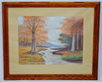 Vintage Framed Wooded Stream Landscape Pastel Drawing - Artist Signed