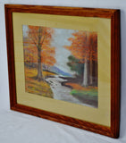 Vintage Framed Wooded Stream Landscape Pastel Drawing - Artist Signed