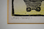 Vintage 1966 Hand Colored Artist Signed Woodblock Engraving Titled Play Things
